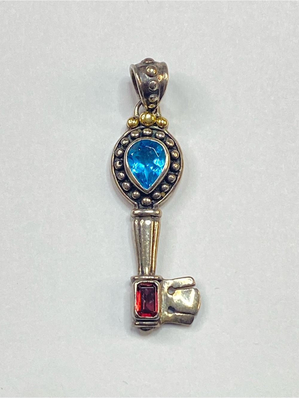 Samuel Benham Sterling Silver 18k Yellow Gold Blue Heart pink Key Pendant BJC